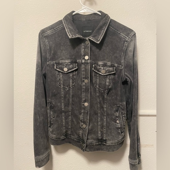 Liverpool Jean jacket stretch women’s classic trucker small acid wash black - Picture 1 of 15